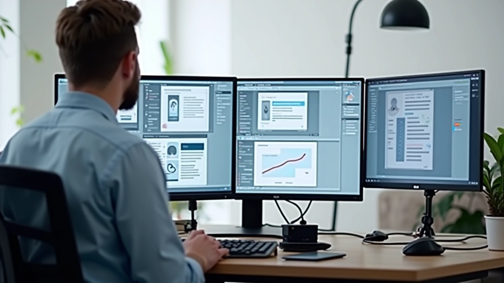 Espace de travail de conception web moderne avec systèmes de grille responsives sur plusieurs écrans